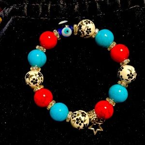 Beautiful evil eye bracelet elastic with beautiful turquoise blue and red colors